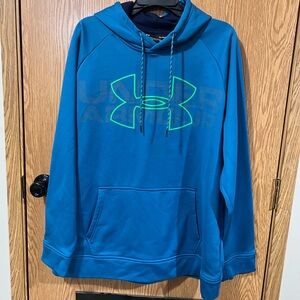 Under Armour Men's Teal Hoodie with Neon Green Logo